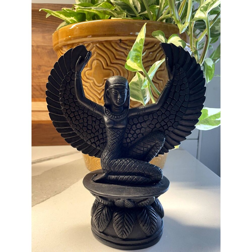Winged Isis Devotional Statue, Black, 1998, Goddess of Ancient Egypt